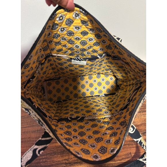 Vera Bradley Quilted Tote Bag | Black Yellow Floral Bird Print | Zip Top Handbag - Picture 5 of 5